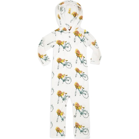 Milkbarn Other - MilkBarn Hooded Romper 6 9 12 Mos Rayon‎ Bamboo Bicycle Bike Outfit Girl Flowers